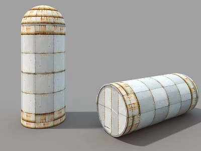 Industrial Cylindrical Storage Tanks White With Rusty Edges Upright And Horizontal 3d model
