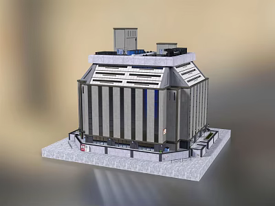 Industrial Facility Model With Multi Level Gray Structure Top Equipment And Bottom Railings 3d model