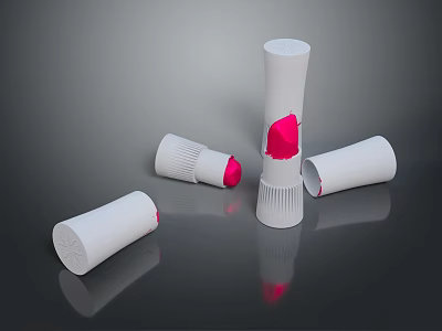 Woman Displaying White Cylindrical Objects With Red Accents On Dark Surface 3d model
