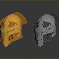 Medieval Knight Helmets In Gold And Silver With Intricate Metal Rivet Design
