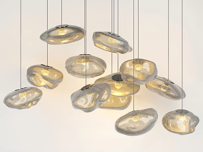 Irregular Shaped Glass Pendant Lights Hanging With Warm Yellow Glow For Modern Interior 3d model