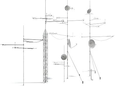 Public Utility Communication Towers Featuring Antennas Satellite Dishes And Support Structures 3d model