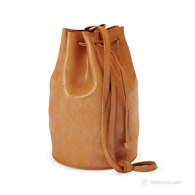 Brown Leather Bucket Bag With Drawstring Closure And Adjustable Shoulder Strap 3d model 
