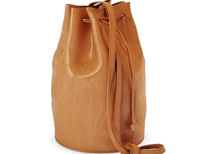 Brown Leather Bucket Bag With Drawstring Closure And Adjustable Shoulder Strap 3d model