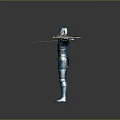 Full Body Blue Medieval Armor With Metallic Texture And Sword In Standing Pose