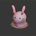 Cute Rabbit Game Character With Long White Ears Green Cheeks Pink Base On Patterned Stand
