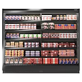 Refrigerated Display Case Shelves With Neatly Arranged Packaged Meats And Sausages