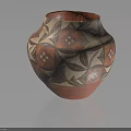 Handcrafted Traditional Ceramic Vase With Intricate Geometric Patterns in Brown Red and White
