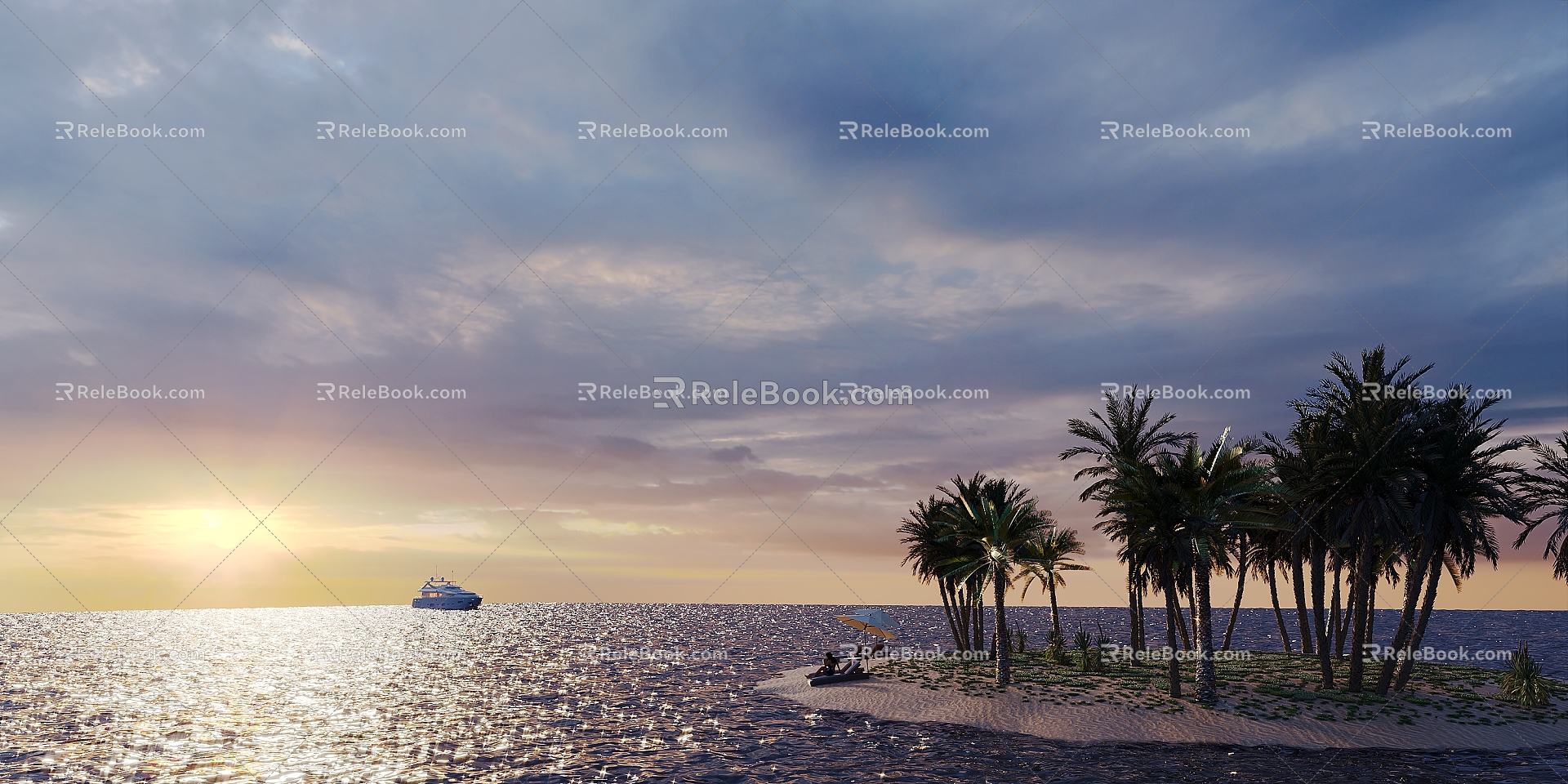 Modern Ocean Scenery Island Sunset Cruise Ocean Scenery Island Sunset Cruise 3d model