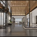 Luxurious Modern Hotel Lobby Interior Design With Marble Floor Pillars Chandeliers And Sculpture Decor