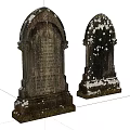 Old Stone and Wood Tombstones with Snow Covered Carvings and Inscriptions