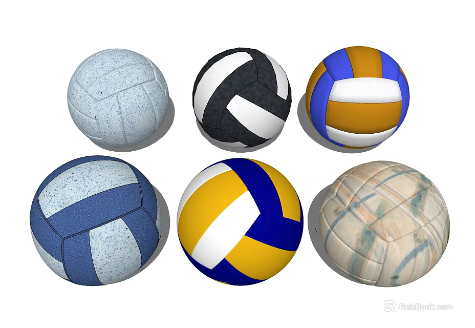 Sports Equipment Various Colorful Volleyballs With Diverse Designs And Textures 3d model 