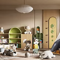 Cozy Kids Room With Teepee Tent Stuffed Animals Growth Chart Pendant Light And Wooden Shelves