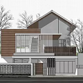 Modern Style Single Family House Exterior With Lush Trees Garage And Parked Vehicles