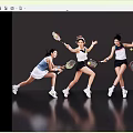 Four Women Playing Tennis in Dynamic Poses With Rackets and Sportswear