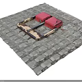 Red Metal Public Parking Lock Facility Installed On Paved Brick Road Surface