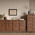 Modern Wooden Console Cabinet And Sideboard With Plant Lamp Frame And Books