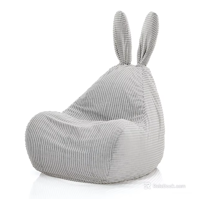 Adorable Gray Striped Corduroy Bean Bag Chair With Rabbit Ears Design 3d model 