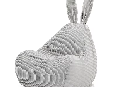Adorable Gray Striped Corduroy Bean Bag Chair With Rabbit Ears Design 3d model