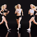 Group of Women Running in Black and White Sportswear on Dark Background