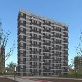 High Rise Residential Building With Balconies Green Plants And Pink Flowers Surrounded By Trees