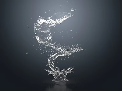 Dynamic Water Splash Flowing Curved Shape With Splattering Droplets Against Dark Background 3d model