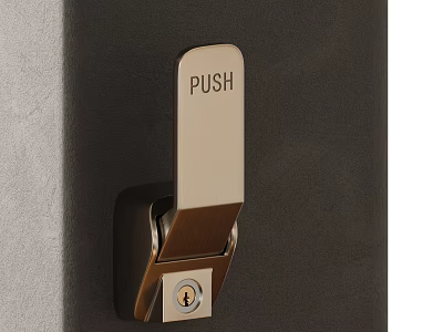 Modern Door Handle with Push Sign and Keyhole in Brushed Metal Finish 3d model