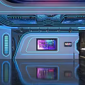 Modern Futuristic KTV Interior With Neon Lights Displays And Reflective Floor