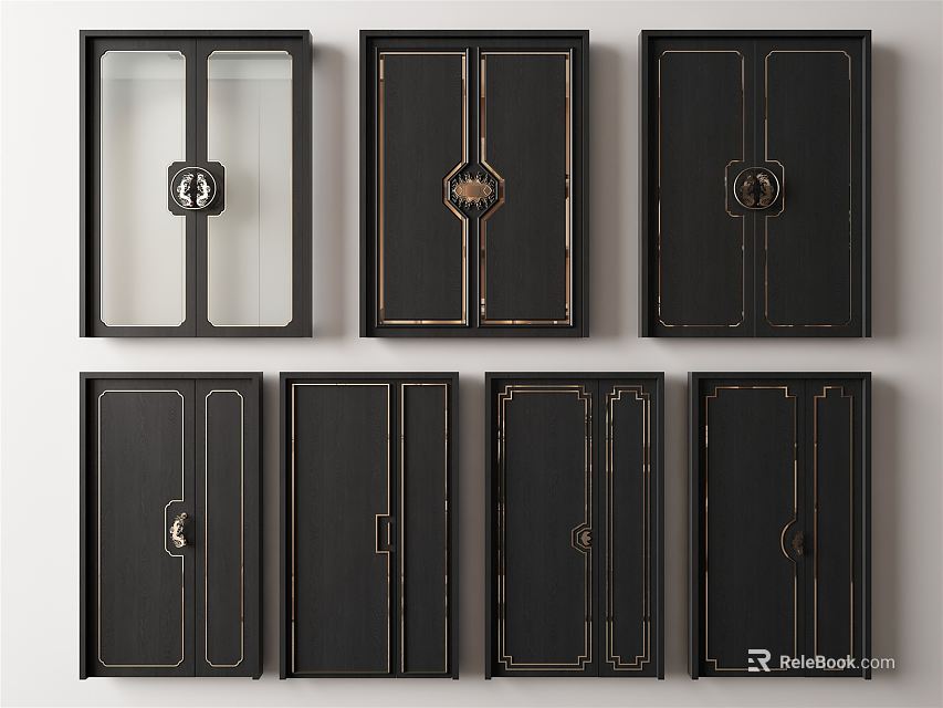 Stylish Black Double Door Designs With Decorative Details And Multiple Styles For Home Interior 3d model 