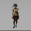 3D Fantasy Female Character With Antler Headdress Blue Feather Decorations And Green Biological Outfit Design
