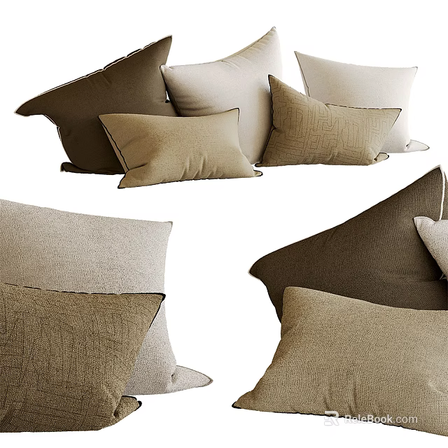 Soft Textured Linen Pillows in Neutral Beige Brown Tones for Cozy Home Decor 3d model 