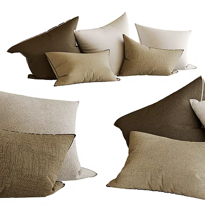 Soft Textured Linen Pillows in Neutral Beige Brown Tones for Cozy Home Decor 3d model