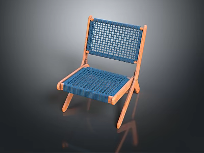 Modern Leisure Chair With Blue Woven Seat And Wooden Frame Design 3d model