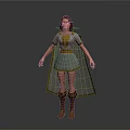 3D Game Movie Character With Brown Hair Gray Dress Yellow Cape And Brown Boots
