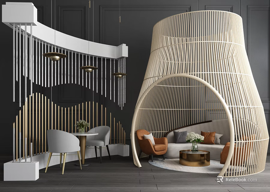 Cozy Leisure Sofa Set with Round Coffee Table and Wooden Frame Design 3d model 