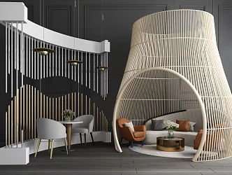 Modern leisure sofa combination curved circular card seat partition combination 3d model