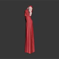 Elegant Red Long Dress With Backless Design And Delicate Lace Sleeves