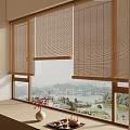 Natural Bamboo Roller Blinds For Modern Window With Scenic View And Soft Light