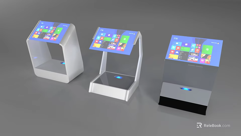 Public Facility Interactive Self Service Kiosks With Touch Screen And Colorful Digital Interface 3d model