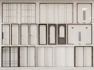 Various Styles Of Interior Sliding Doors With Glass Panels And Wooden Frames 3d model