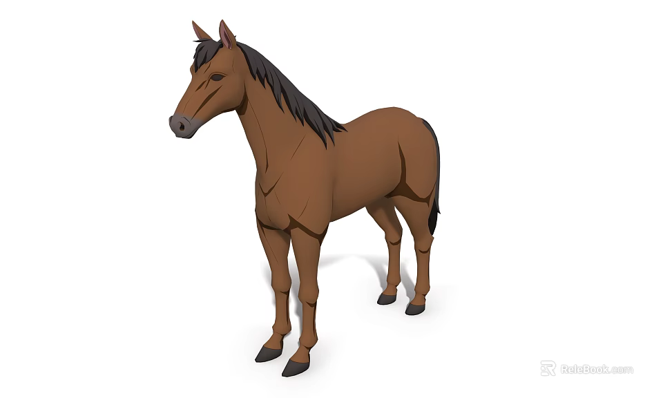 3D Model of Brown Horse in Standing Pose with Detailed Rendering 3d model 