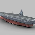 Detailed Aircraft Carrier Model With Gray Deck Red Bottom Island And Runway