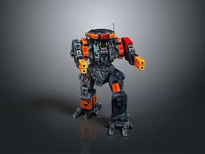 Game And Movie Character Detailed Sci Fi Robot With Mechanical Armor Orange Black Joints 3d model