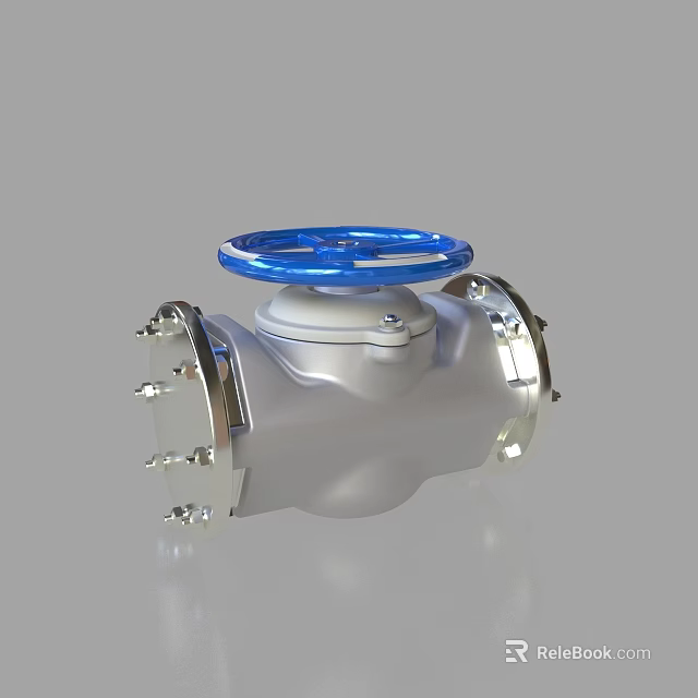 Durable Industrial Valve with Blue Handwheel Silver Metal Body Flange Connections 3d model 