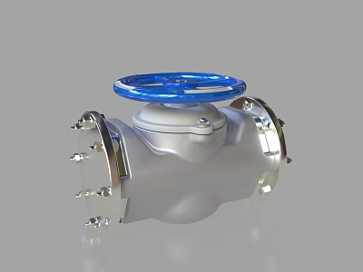 Durable Industrial Valve with Blue Handwheel Silver Metal Body Flange Connections 3d model