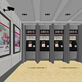 Bank Interior With ATM Machines Advertising Posters And Yellow Floor Markers