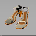 Stylish White And Orange High Heel Sandals With Ankle Straps For Summer Wear