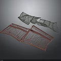 Three Red And Gray Metal Mesh Equipment Frames With Durable Structure