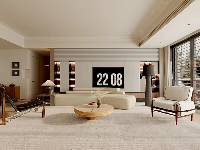 Modern Living Room Interior With TV Wall Sofa Coffee Table And Large Windows 3d model
