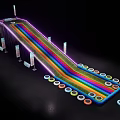 Rainbow Colored Inflatable Slide Play Equipment With Surrounding Tires And Flags